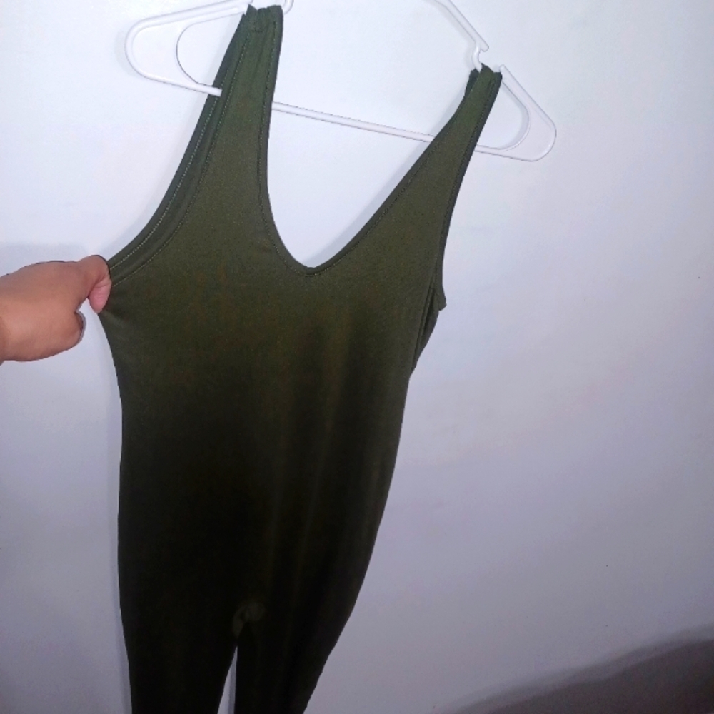 Fashion Nova- Olive Green - 1 Piece Pants Romper- W Sz Large - Picture 2 of 5